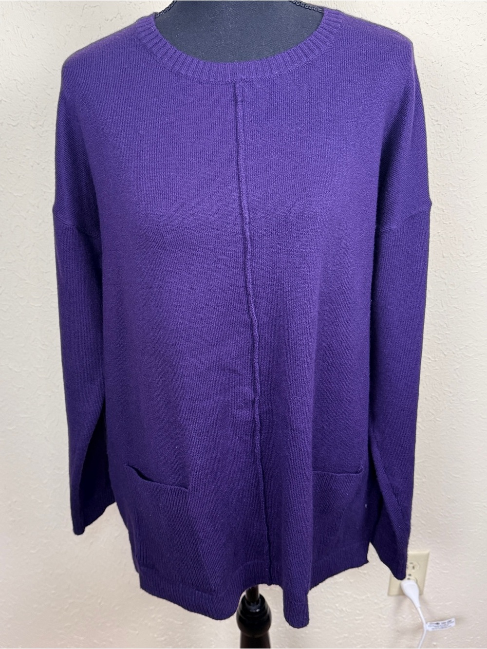 J. Jill Women’s Size Medium Deep Purple Knit Sweater with Pockets Stretchy
